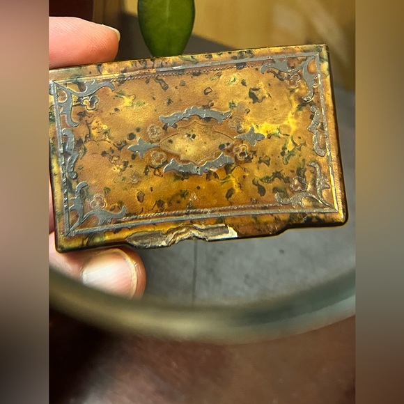 Victorian mid 1800s papier-mache tortoiseshell snuff box with contents 3" - Picture 5 of 6